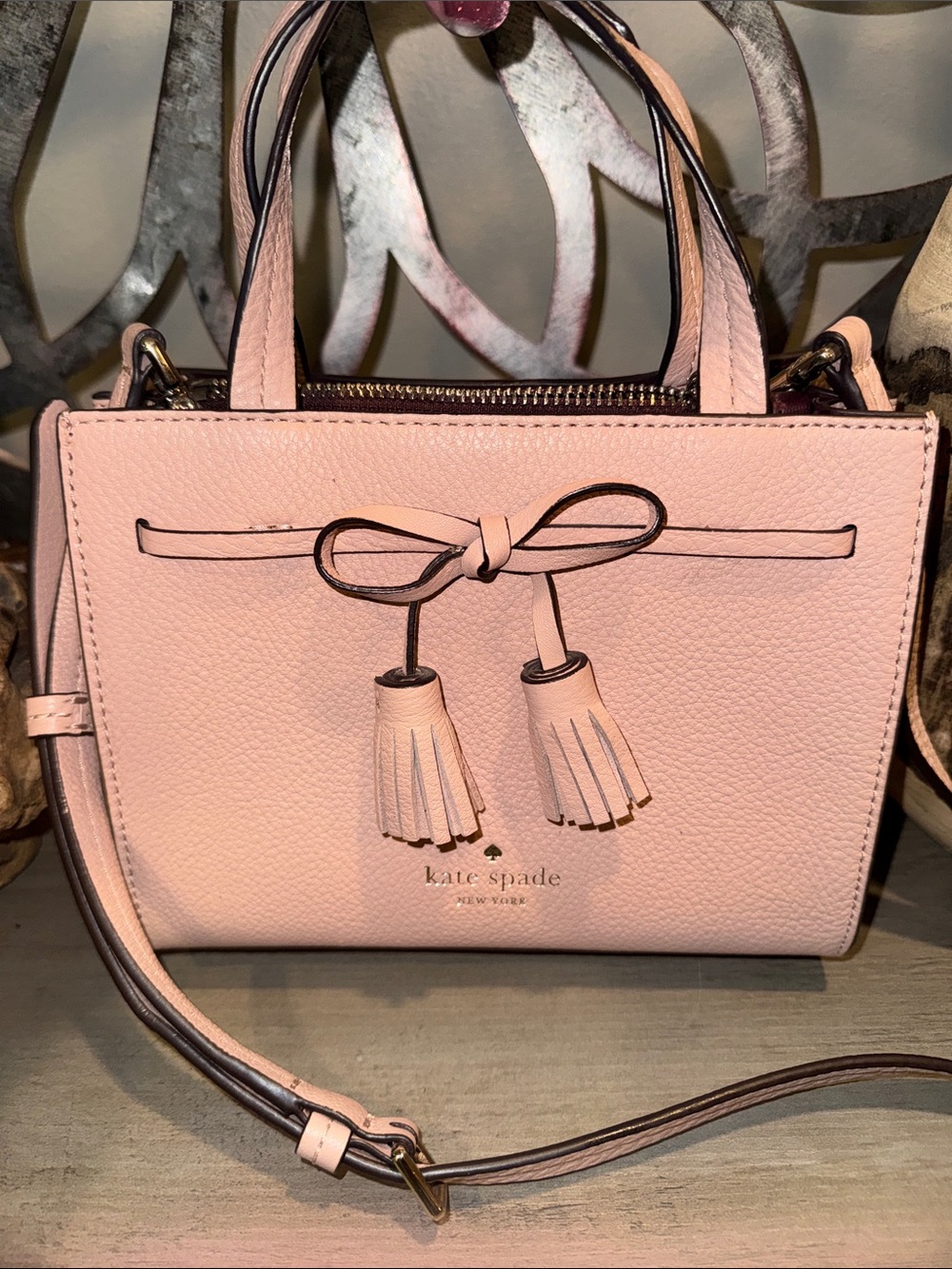 kate spade Blush Pink Leather Satchel with Tassel Bow